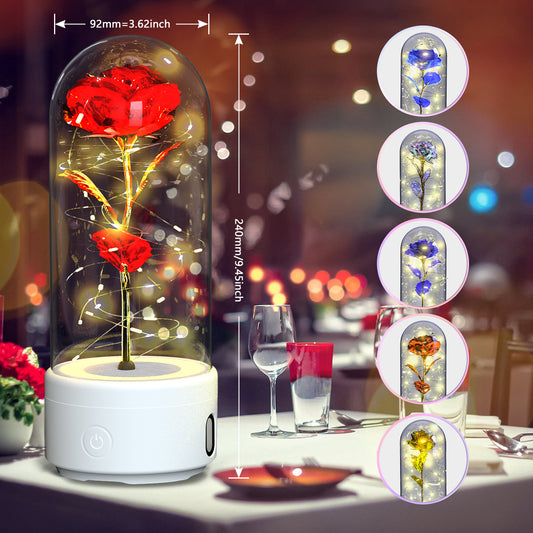 Decorative LED rose lamp under a glass dome on a lit round base, alternate view 4