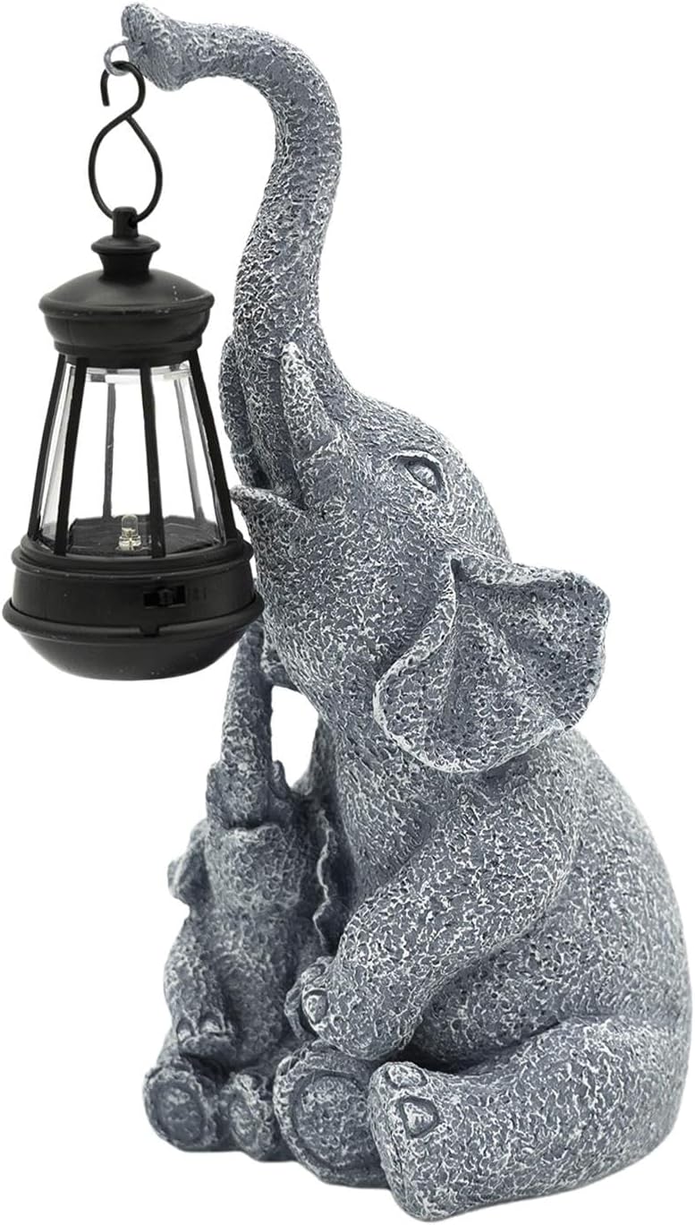Hand-painted resin elephant figure holding a solar lantern, alternate view 8
