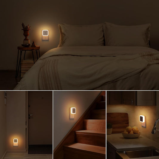 White plug-in dusk to dawn LED night light in a wall outlet, alternate view 5