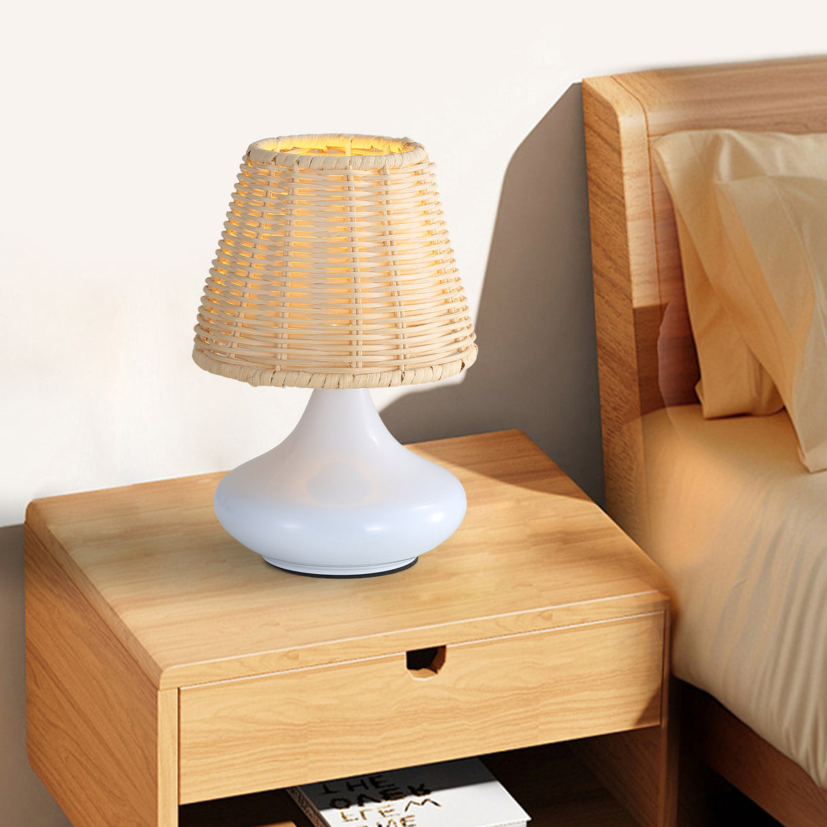 Wren woven bamboo accent lamp with white base, alternate view 3