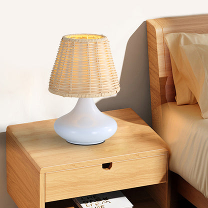 Wren woven bamboo accent lamp with white base, alternate view 3