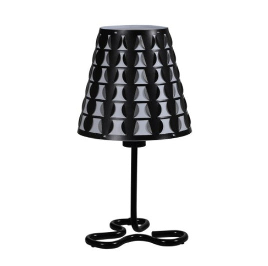 Black geometric table lamp with pattern shade, alternate view 2