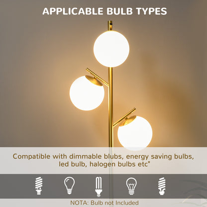 Bexley 3-light tree floor lamp in gold with glass globe shades, alternate view