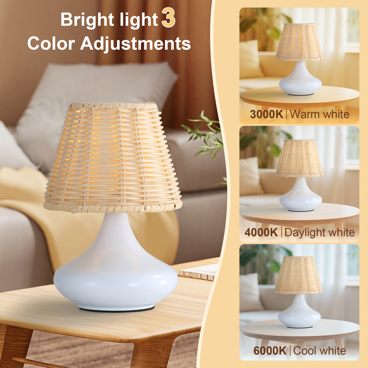 Wren woven bamboo accent lamp with white base, alternate view 5