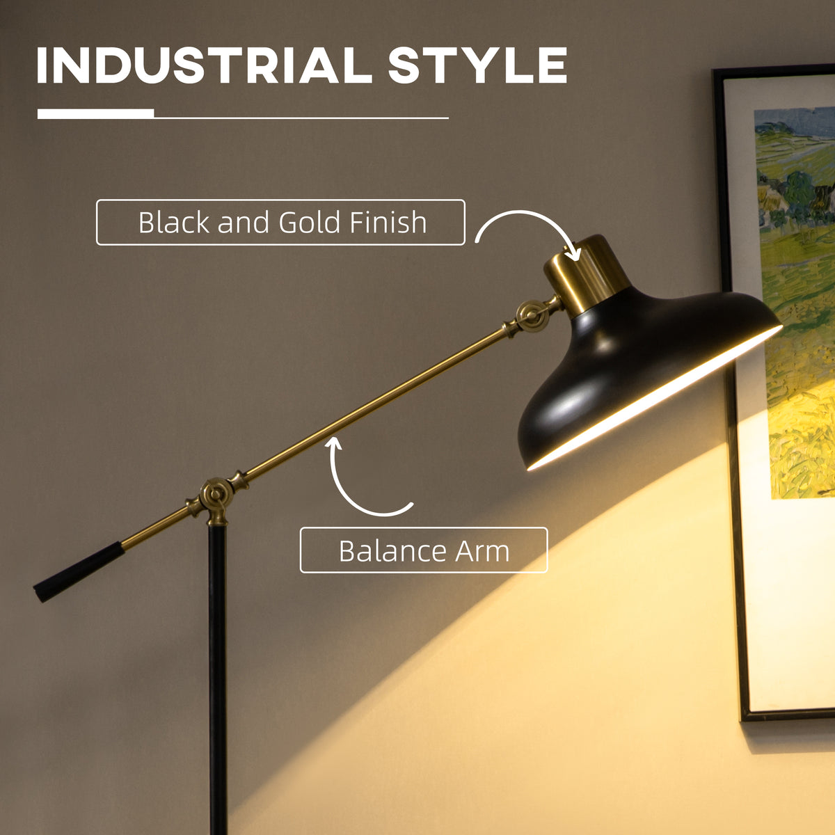 Thornton balance arm floor lamp in black and gold, alternate view 4