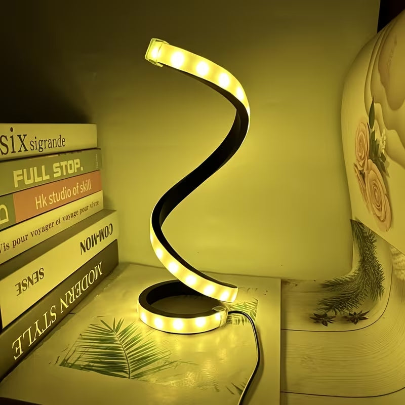 Spiral LED table lamp, 9.8 inch S-curve on a round base, alternate view 4