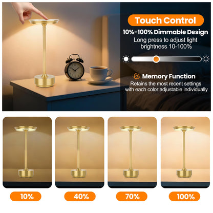 Fairlane cordless rechargeable table lamps in brushed gold, alternate view 3