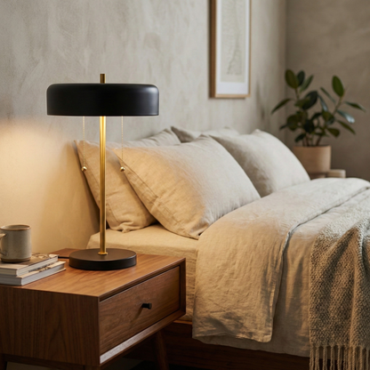 Black pull chain table lamp with drum shade, alternate view 4