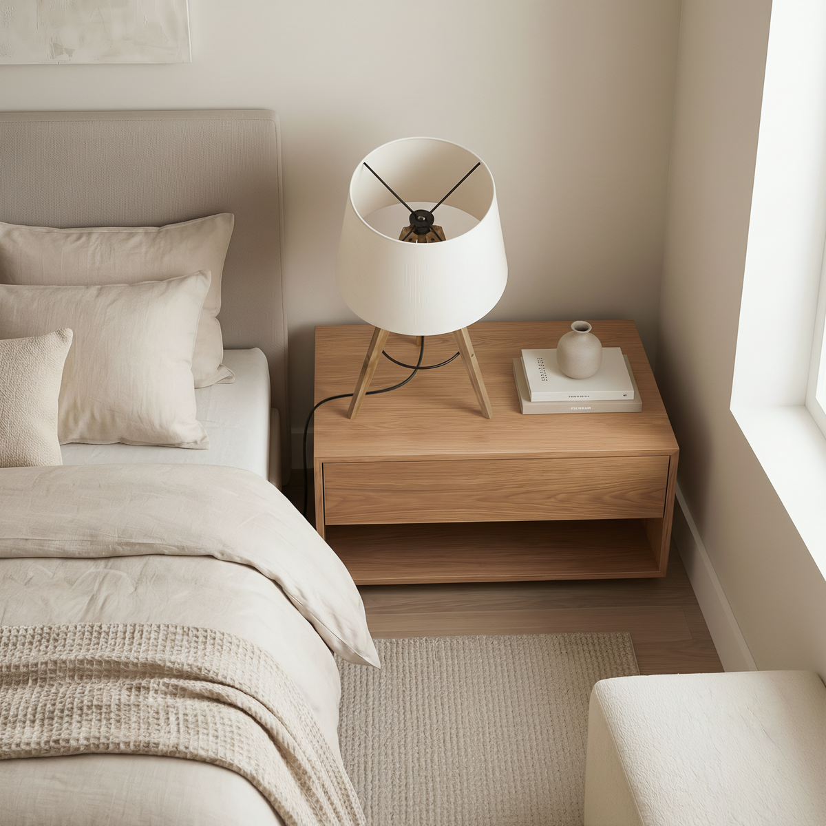 Hensley birch tripod table lamp with linen shade, alternate view 2