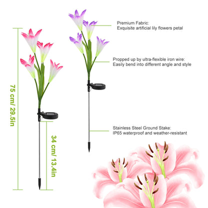 Solar lily flower stake light with fabric petals and bendable stems, alternate view 1