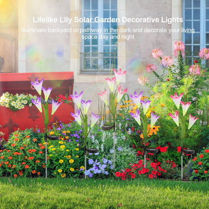 Solar lily flower stake light with fabric petals and bendable stems, alternate view 2