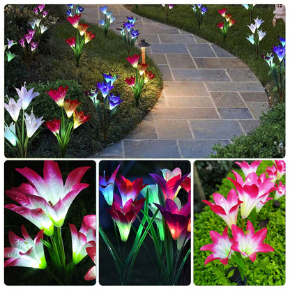 Solar lily flower stake light with fabric petals and bendable stems, alternate view 5