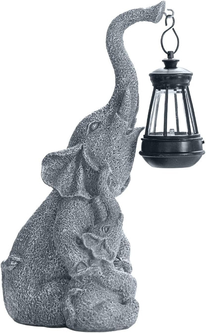 Hand-painted resin elephant figure holding a solar lantern, alternate view 4
