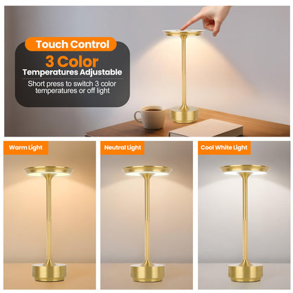 Fairlane cordless rechargeable table lamps in brushed gold, alternate view 6