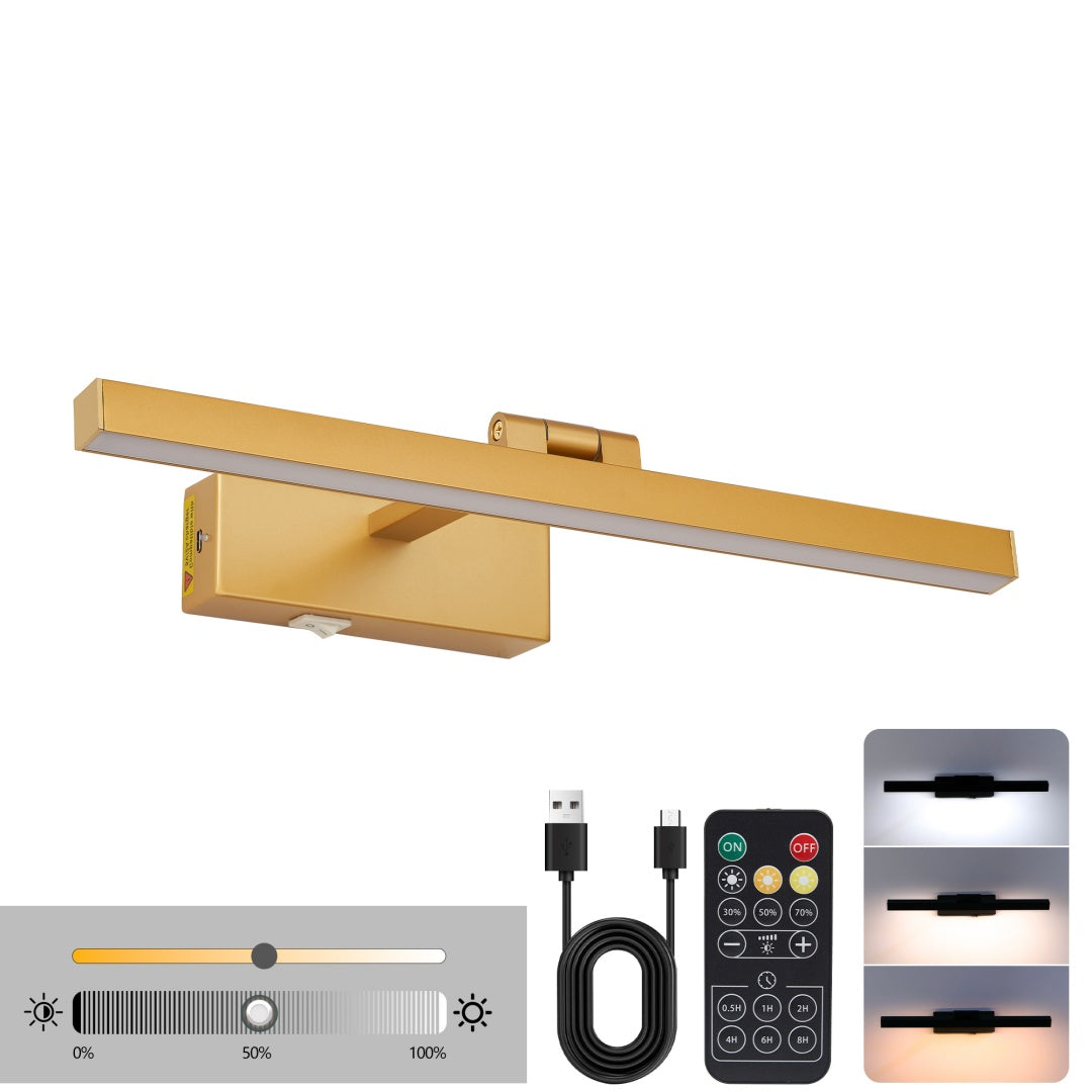 Kingsley rechargeable vanity light in gold, alternate view 3