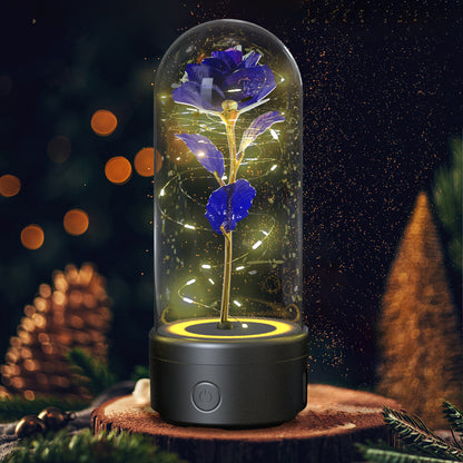 Decorative LED rose lamp under a glass dome on a lit round base, alternate view 8
