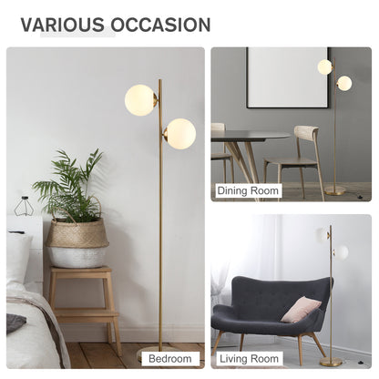 Ellery two-globe floor lamp in gold with white glass shades, alternate view 2