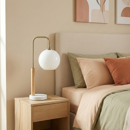 White globe table lamp with marble base, alternate view 2