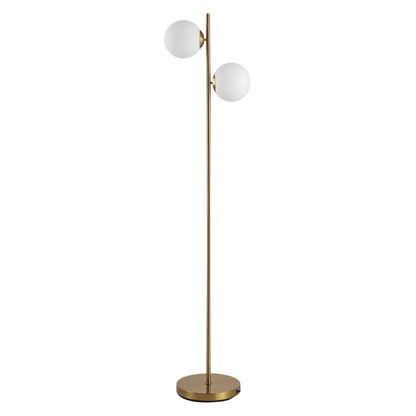 Ellery two-globe floor lamp in gold with white glass shades, alternate view 8