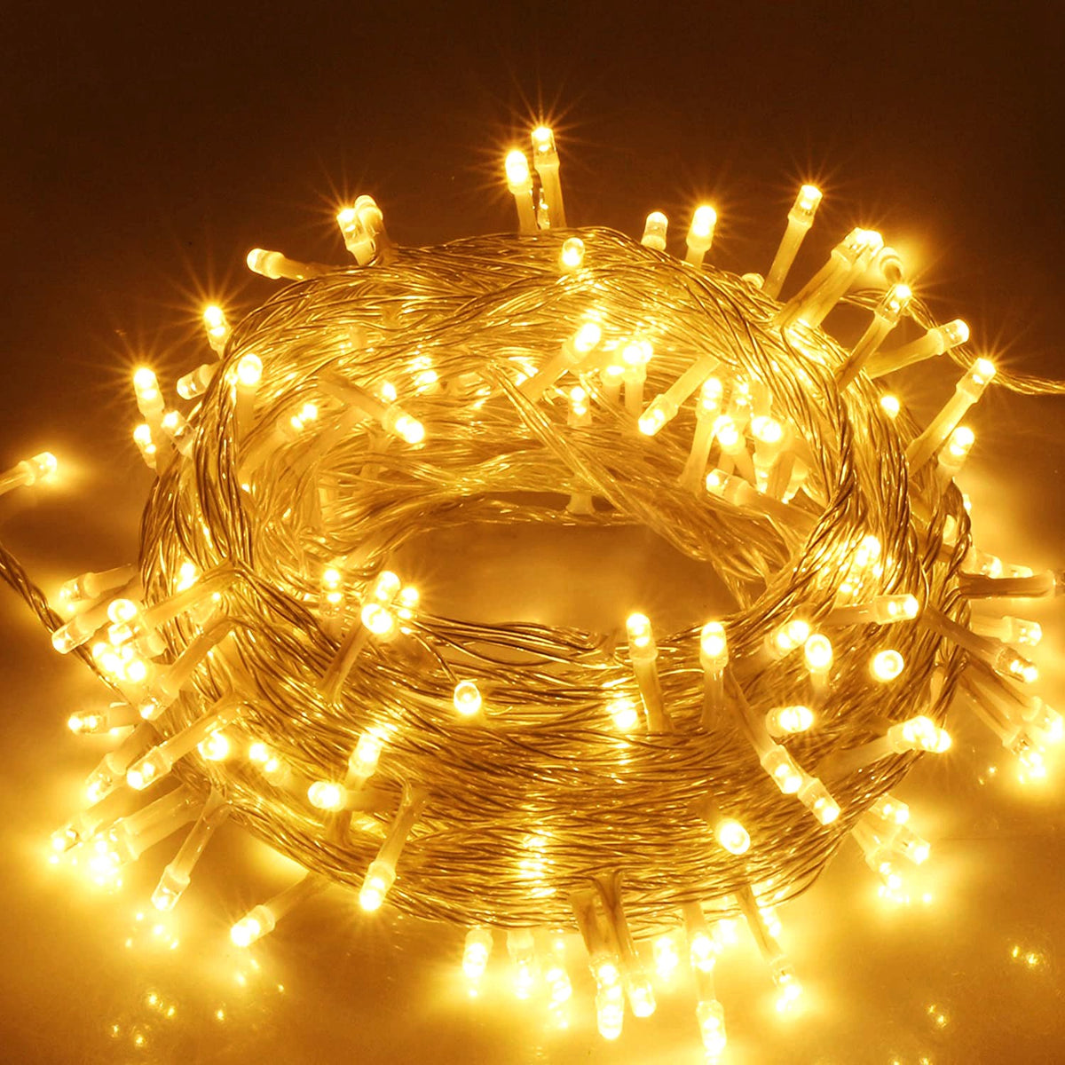 Warm white LED curtain string lights on hanging strands, alternate view 6