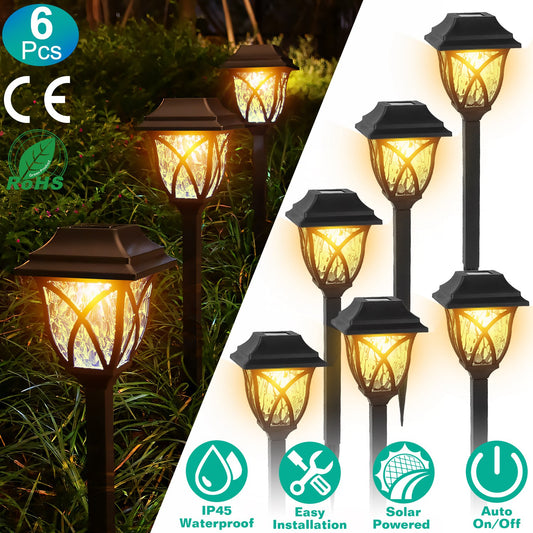 Solar path lights — 17.3 in garden stake lights with rippled lenses, sold as a pack of six
