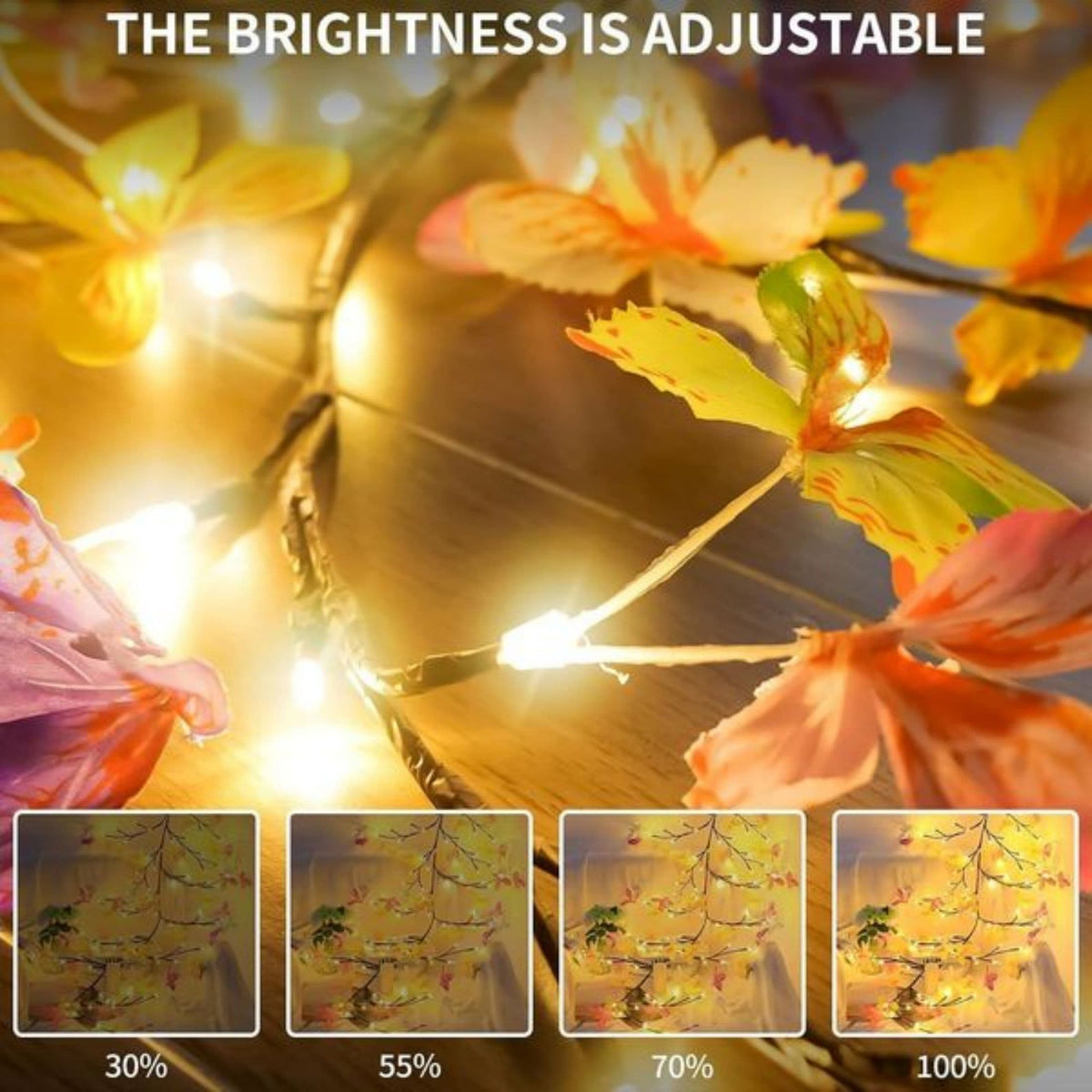 Lighted willow swag with maple leaves and butterflies on bendable twigs, alternate view 2