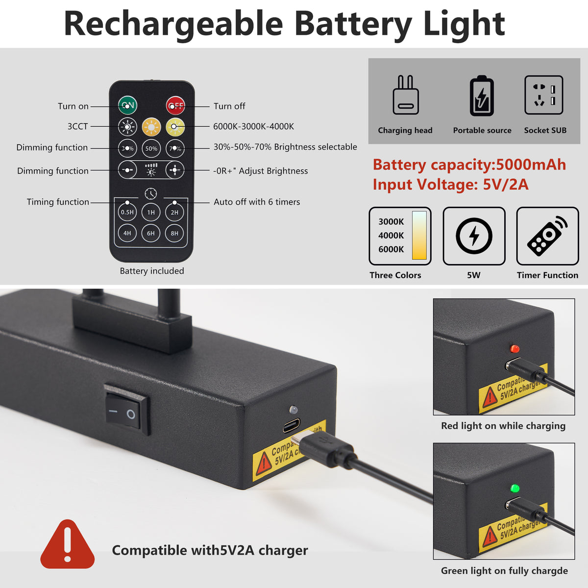 Calloway battery-operated picture light in black, alternate view 5