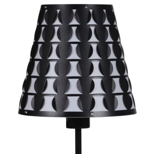 Black geometric table lamp with pattern shade, alternate view 1