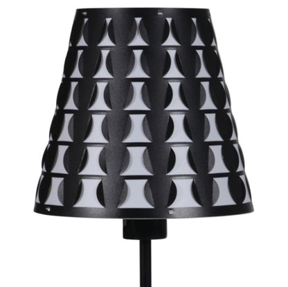Black geometric table lamp with pattern shade, alternate view 1