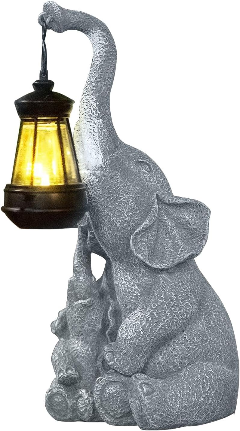 Hand-painted resin elephant figure holding a solar lantern, alternate view 6