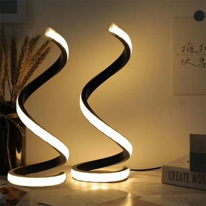 Spiral LED table lamp, 9.8 inch S-curve on a round base, alternate view 1