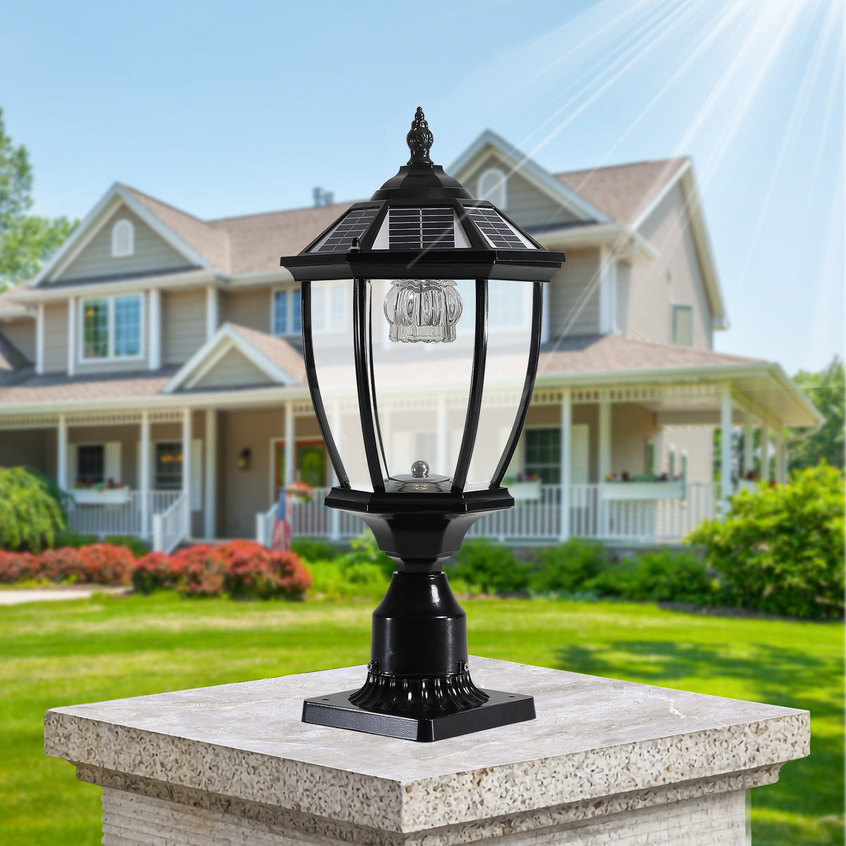 Black aluminium and glass solar pier lantern, alternate view 7