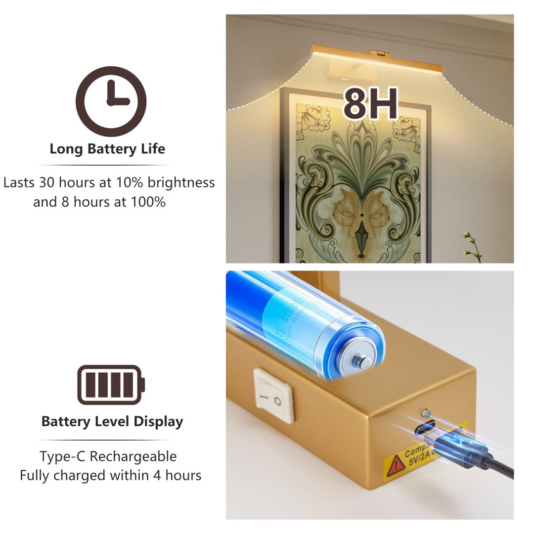 Kingsley rechargeable vanity light in gold, alternate view 8