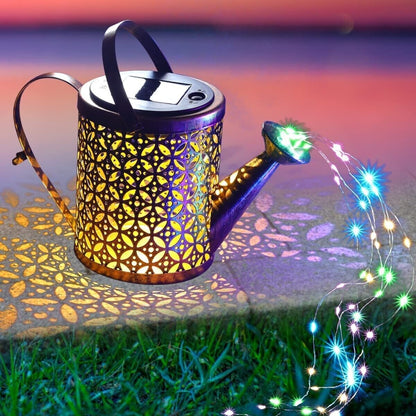 Copper solar watering can lantern with multicolour fairy lights, alternate view 6