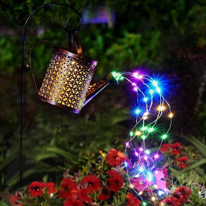 Copper solar watering can lantern with multicolour fairy lights, alternate view 7