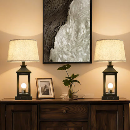 Brenton farmhouse table lamp in black with natural linen shade, alternate view 3