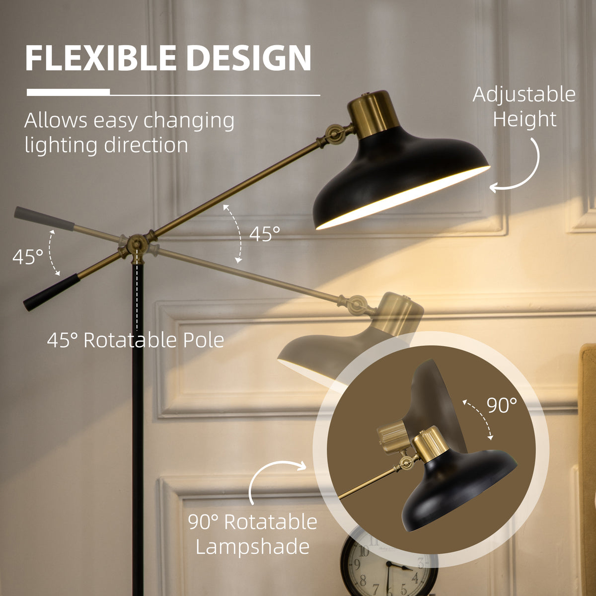 Thornton balance arm floor lamp in black and gold, alternate view 7