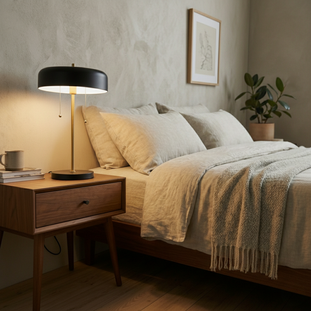 Black pull chain table lamp with drum shade, alternate view 3