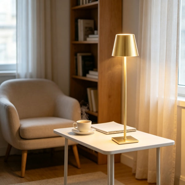 Marlowe cordless rechargeable table lamp in aluminum, alternate view