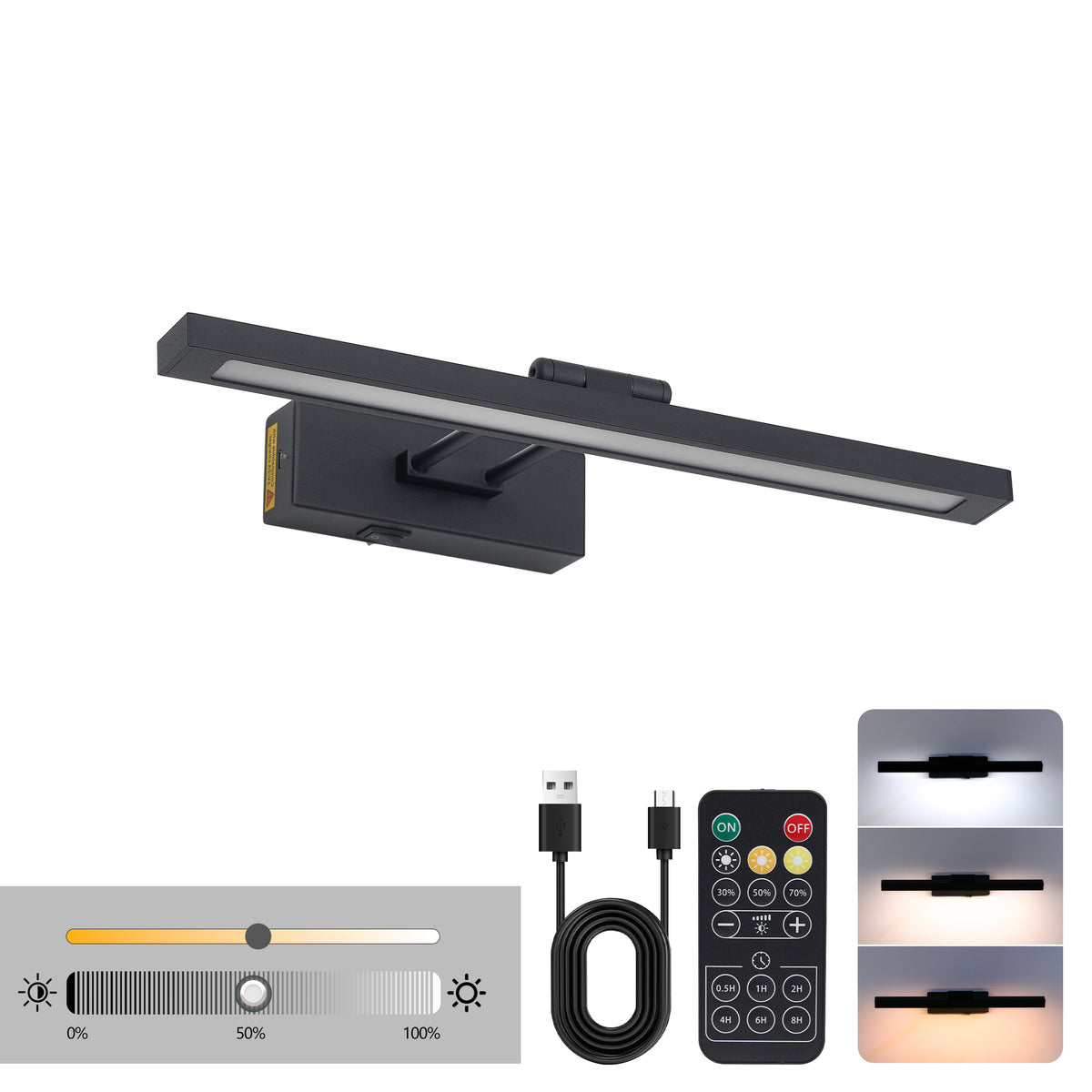 Calloway battery-operated picture light in black, alternate view 4