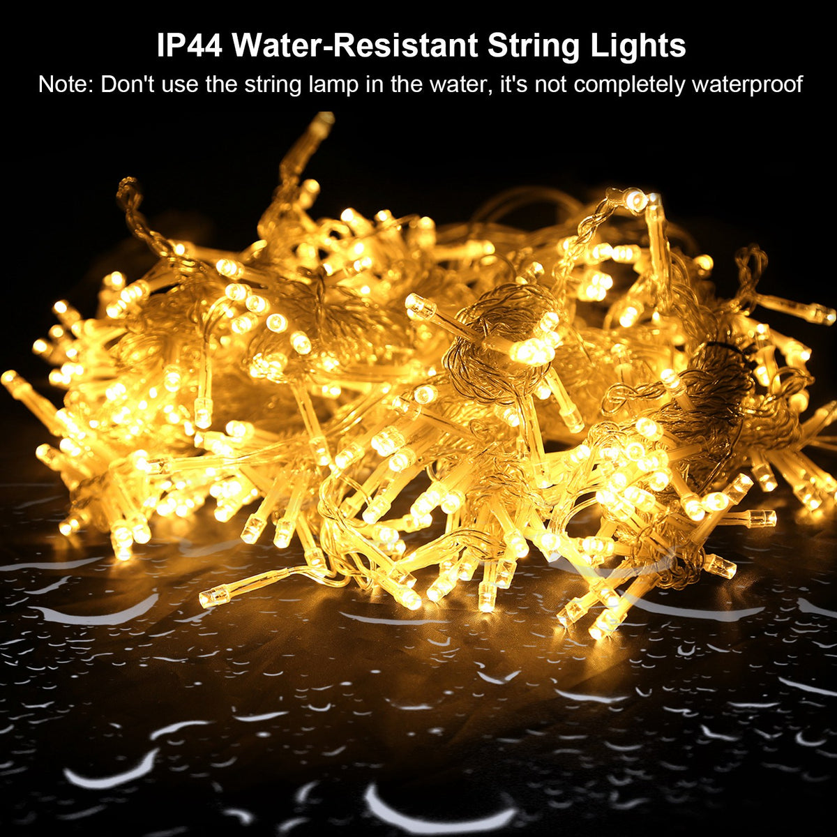 Warm white LED curtain string lights on hanging strands, alternate view 3