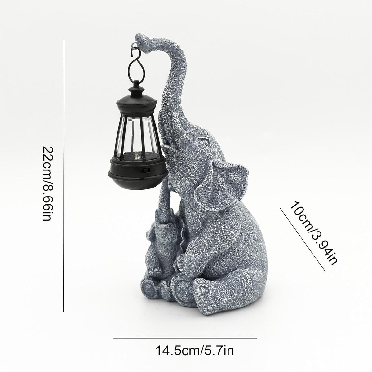 Hand-painted resin elephant figure holding a solar lantern, alternate view 3