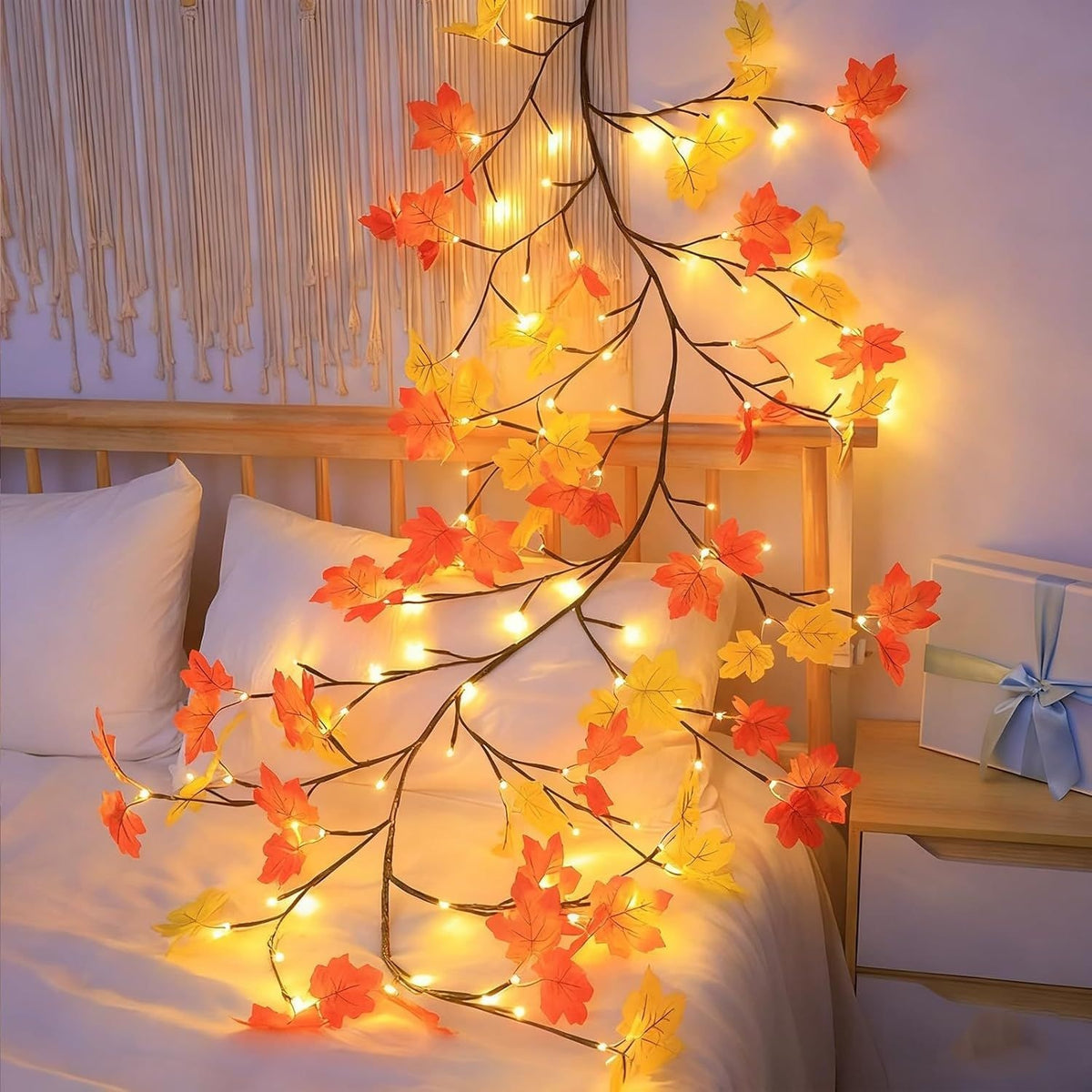 Autumn maple leaf LED garland on bendable copper wire, alternate view 4