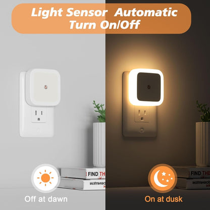 White plug-in dusk to dawn LED night light in a wall outlet, alternate view 6