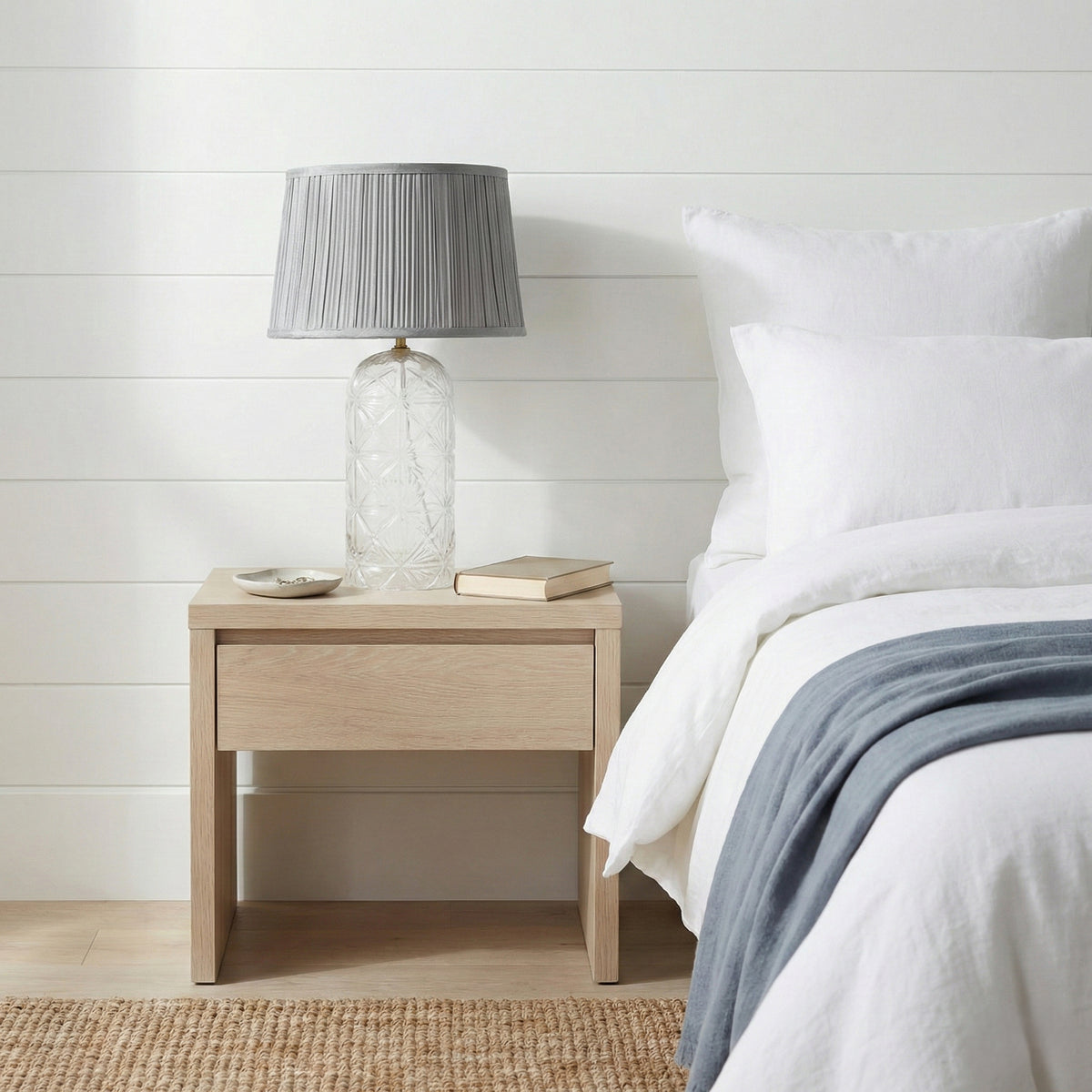 Calloway textured glass table lamp with pleated grey shade, alternate view 2