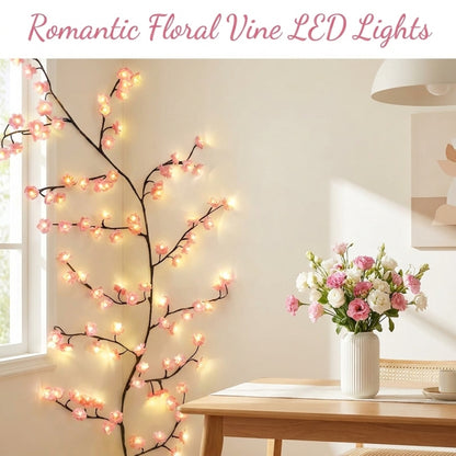 Cherry blossom LED branch vine lights shaped against a wall, alternate view 4