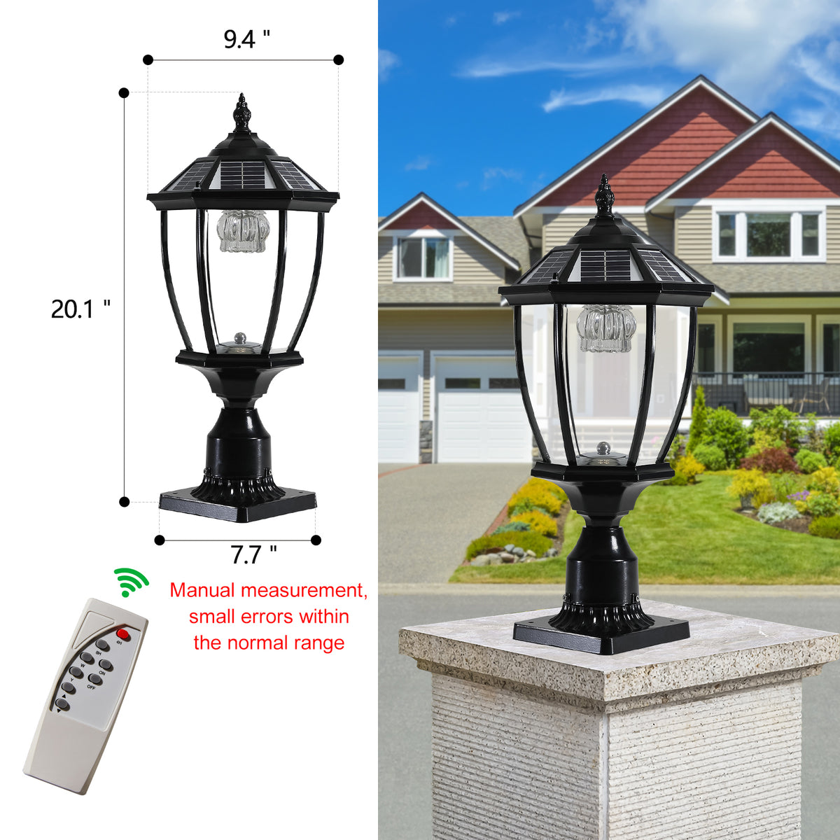Black aluminium and glass solar pier lantern, alternate view 2