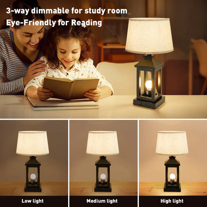 Brenton farmhouse table lamp in black with natural linen shade, alternate view 2