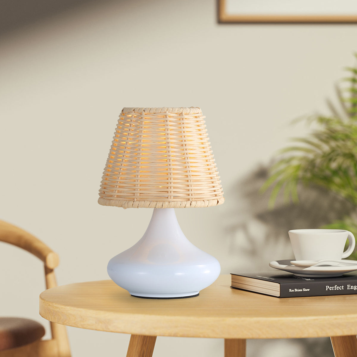 Wren woven bamboo accent lamp with white base, alternate view 4