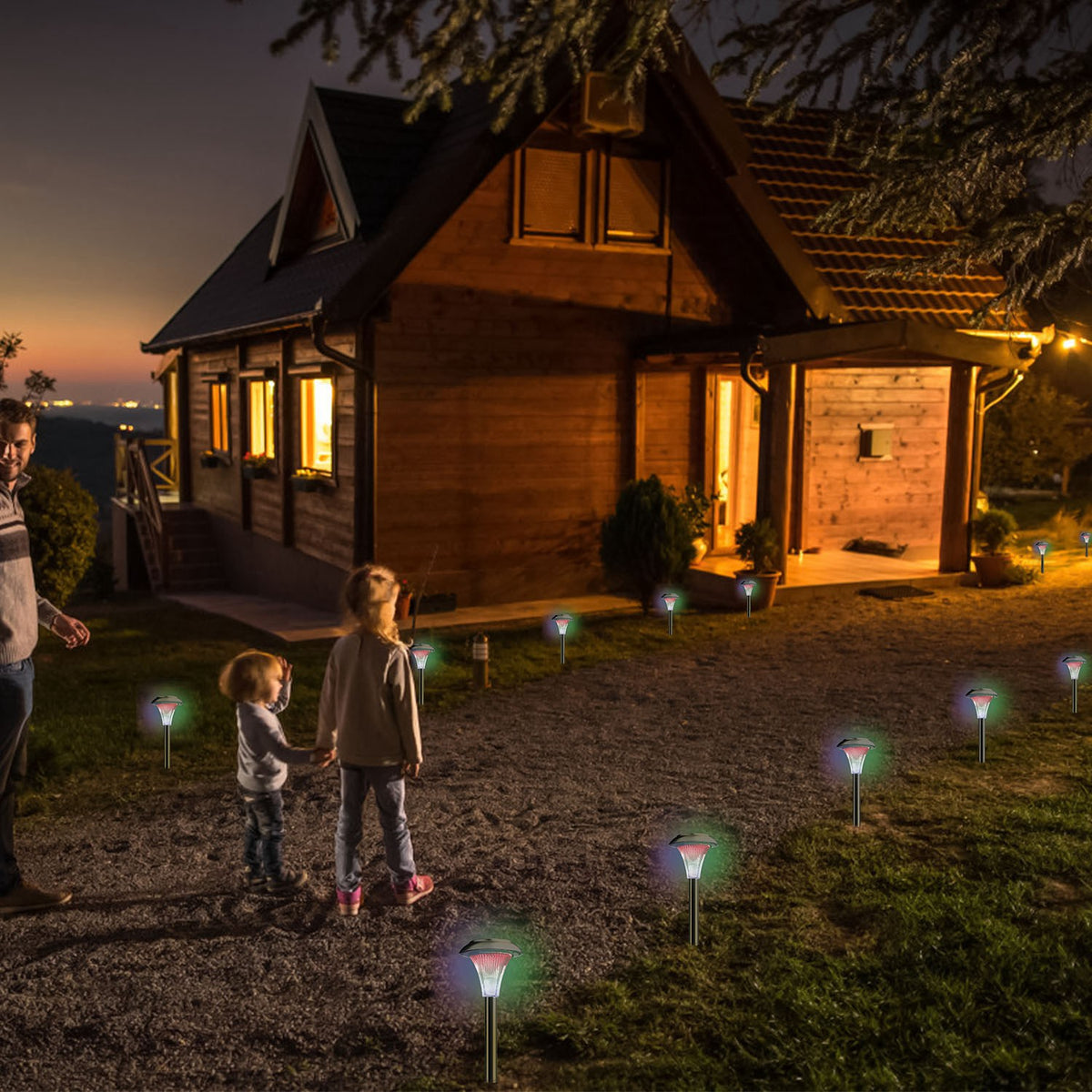Colour changing solar stake light with stainless steel head, alternate view 2